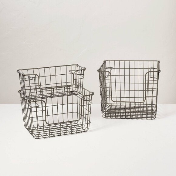 Hearth & Hand Magnolia‎ Small Wire Storage Stacking Basket Pewter - Small - Picture 3 of 6